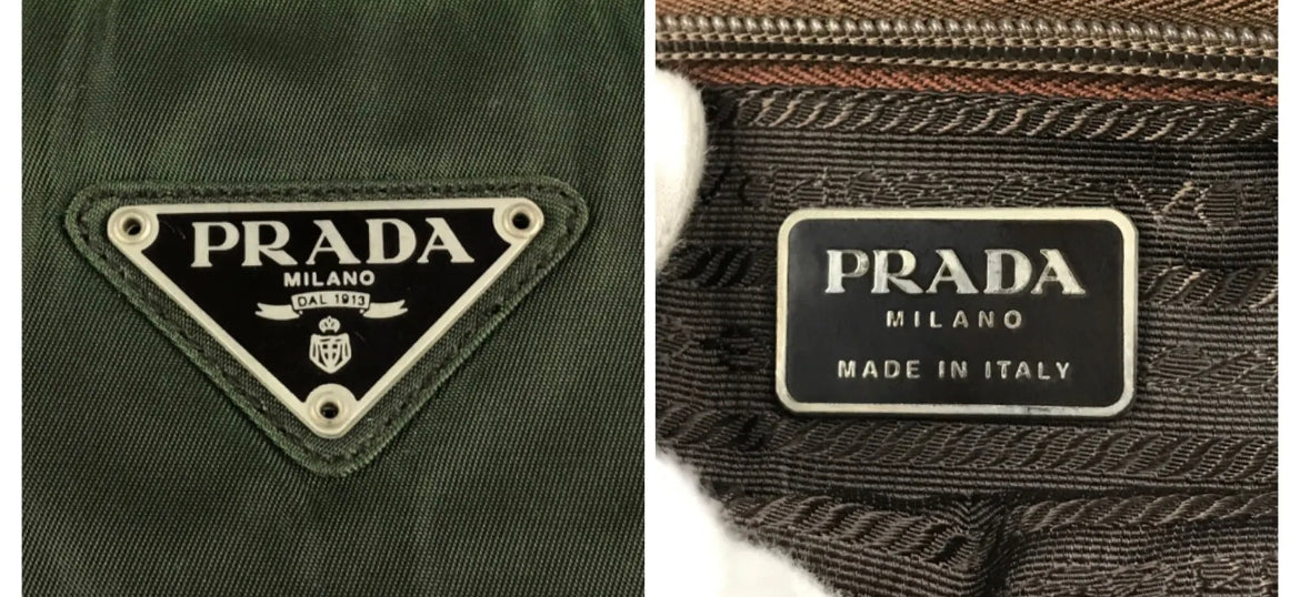 1990s Prada Khaki Green Logo Plaque Tote