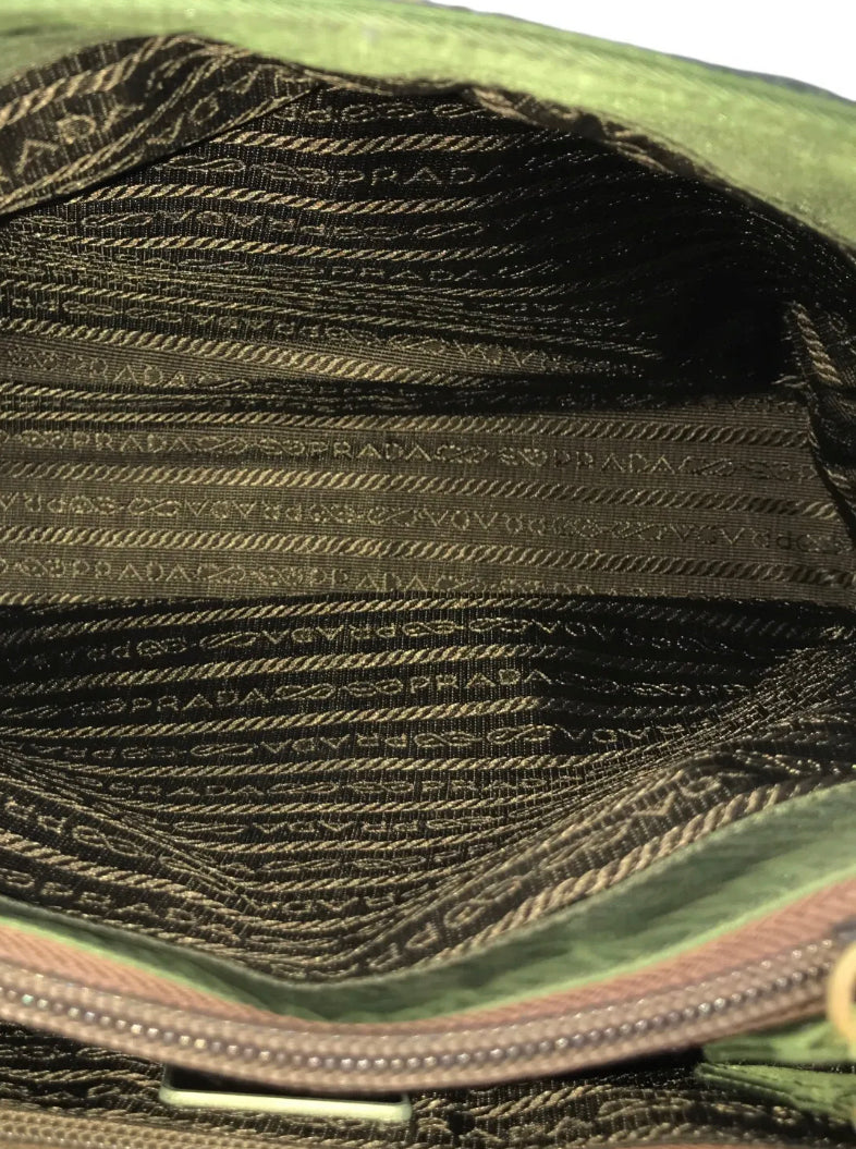 1990s Prada Khaki Green Logo Plaque Tote
