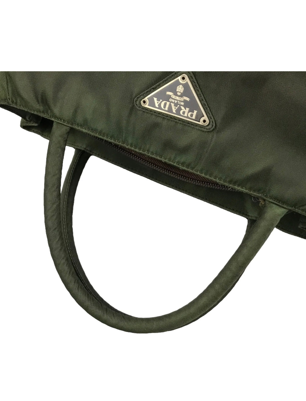 1990s Prada Khaki Green Logo Plaque Tote