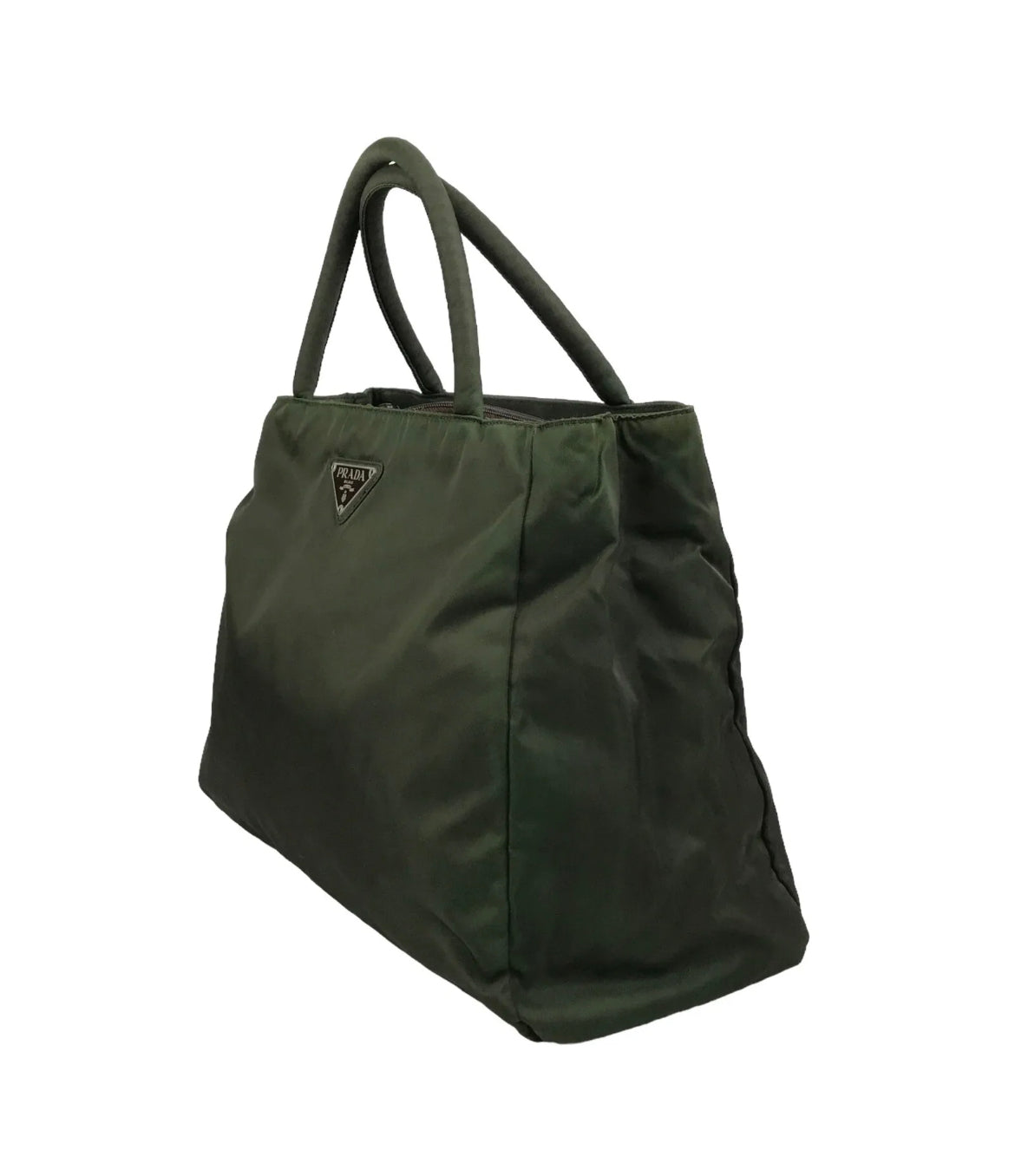 1990s Prada Khaki Green Logo Plaque Tote