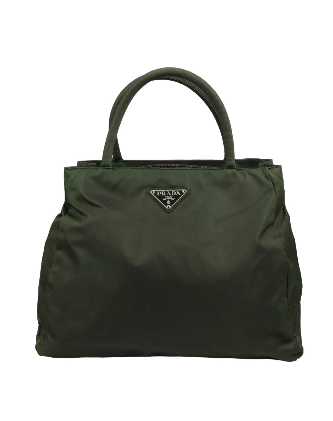 1990s Prada Khaki Green Logo Plaque Tote