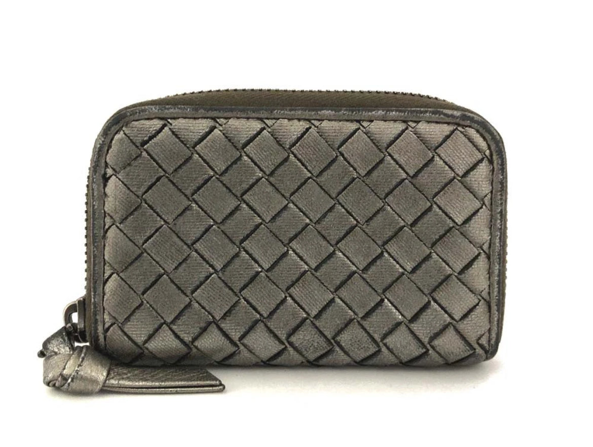 Bottega Veneta Metallic Leather Zip Coin Purse