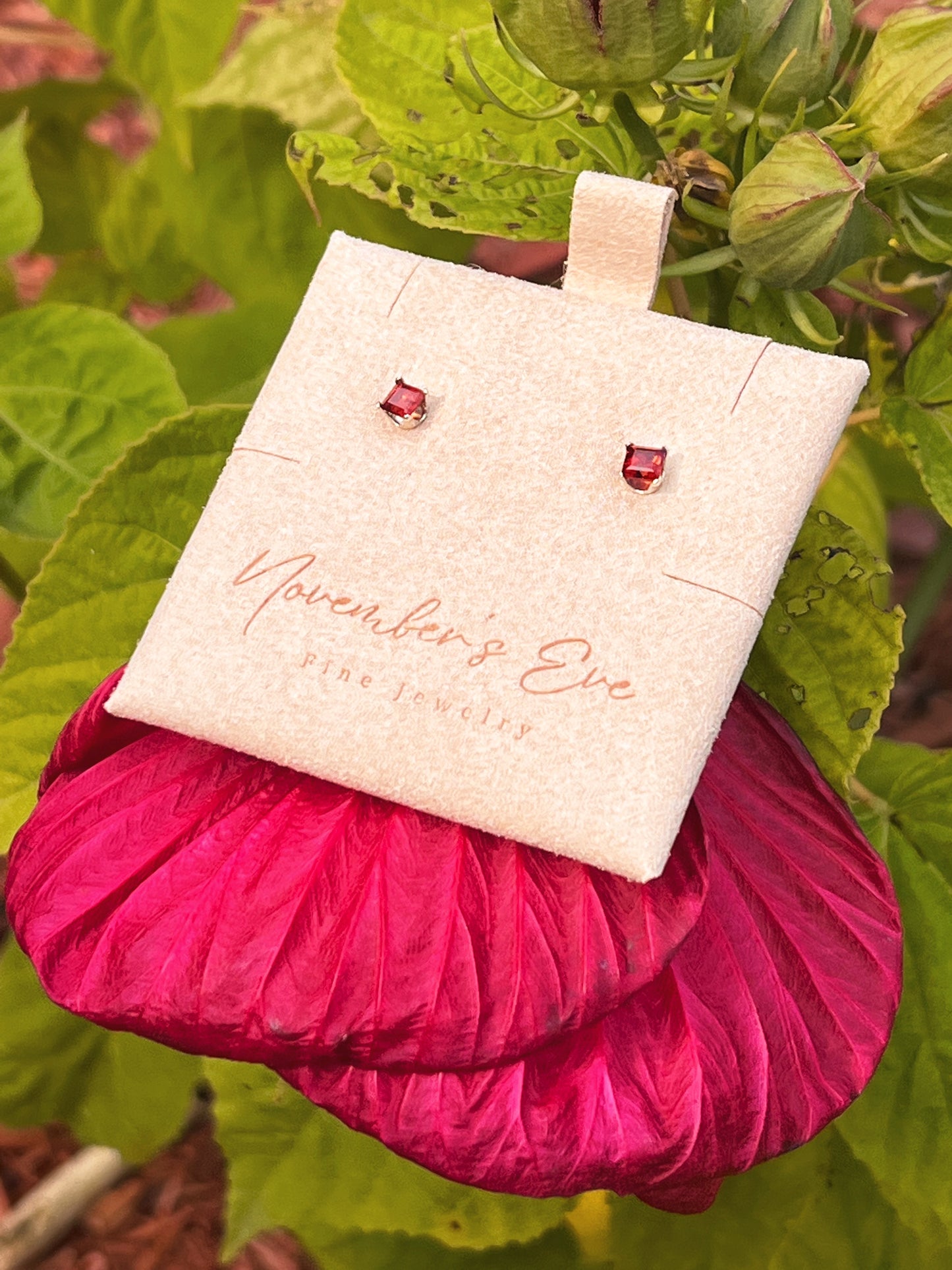 Genuine Garnet White Gold Studs