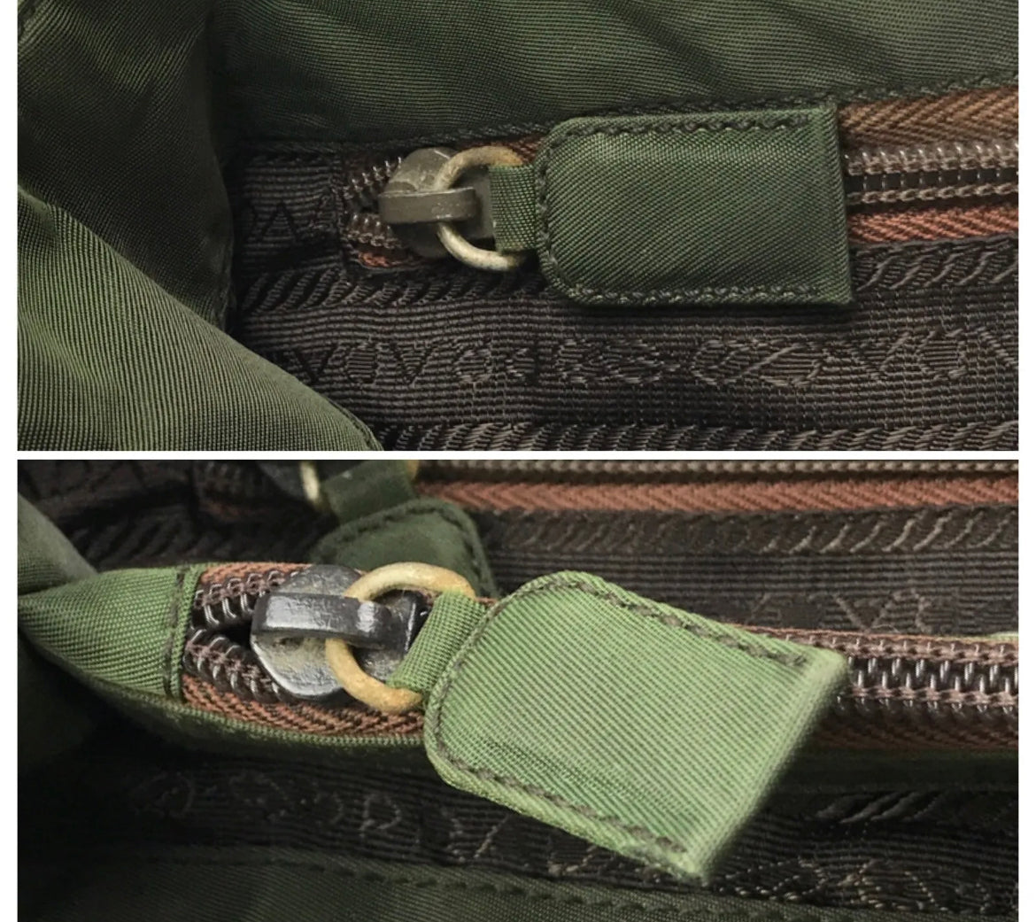 1990s Prada Khaki Green Logo Plaque Tote