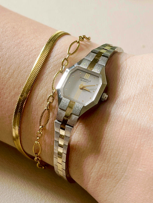 Caravelle by Bulova P7 1987 Women’s Square Two Toned Watch