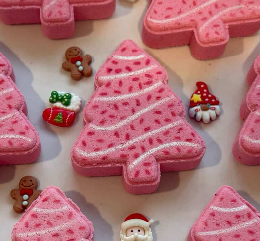 PINK CHRISTMAS TREE CAKE BATH BOMB W/ TOY